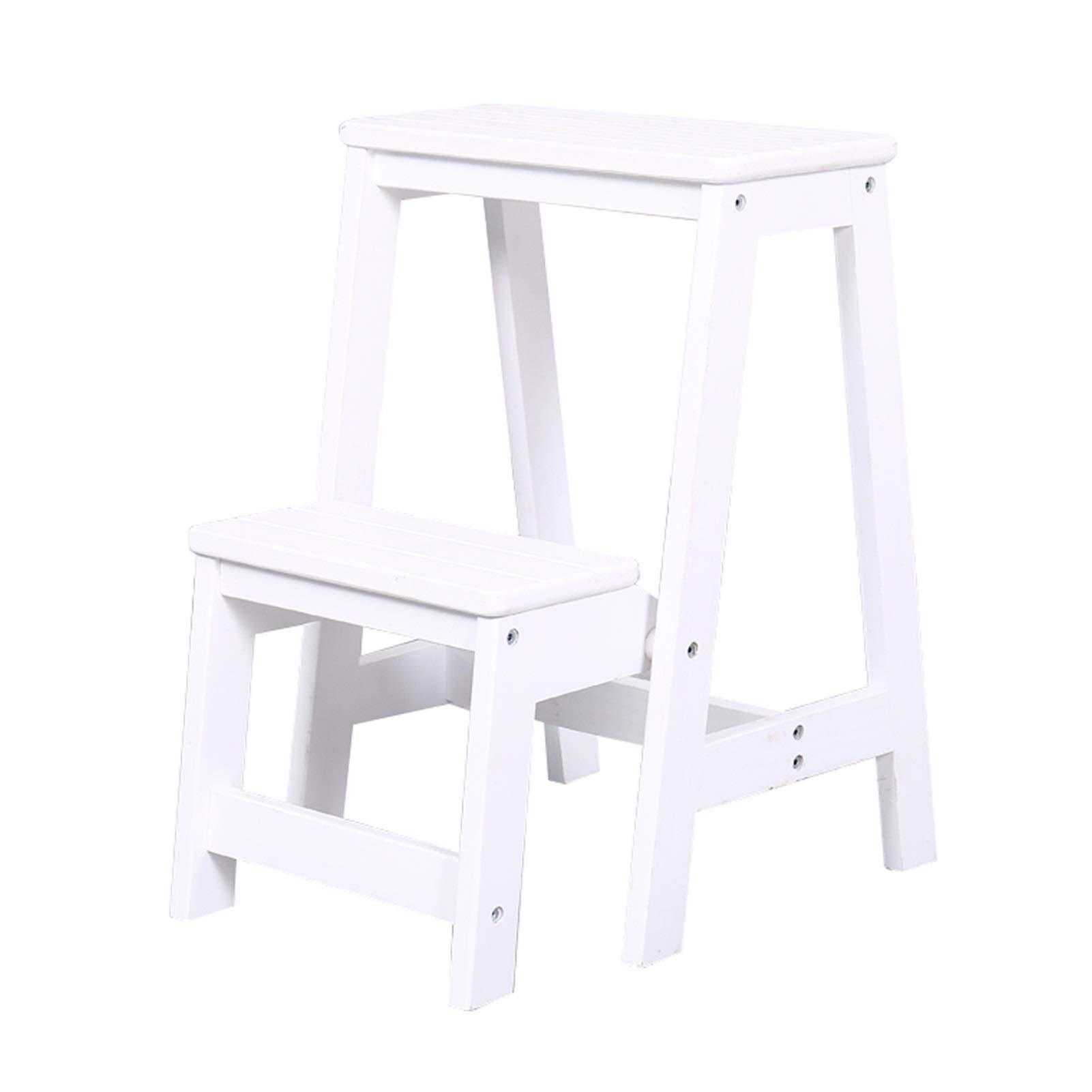 Escabeau en bois pliant échelle blanche et petit tabouret 2 niveaux maison