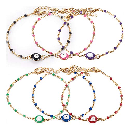 Image of LZD Stainless Steel Enamel Chain Bracelet Lobster Evil Eye Gold Adjustable 2mm A110