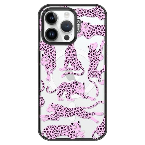 MOSNOVO for iPhone 14 Pro Max Case for MagSafe, Pink Leopard, Black