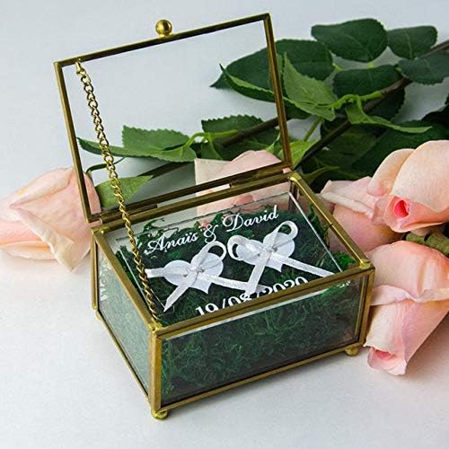Miniatura 3 de Caja geométrica de cristal para anillos de boda, caja de anillo de boda personalizada con corazón, caja de anillo de boda para ceremonia, almohada