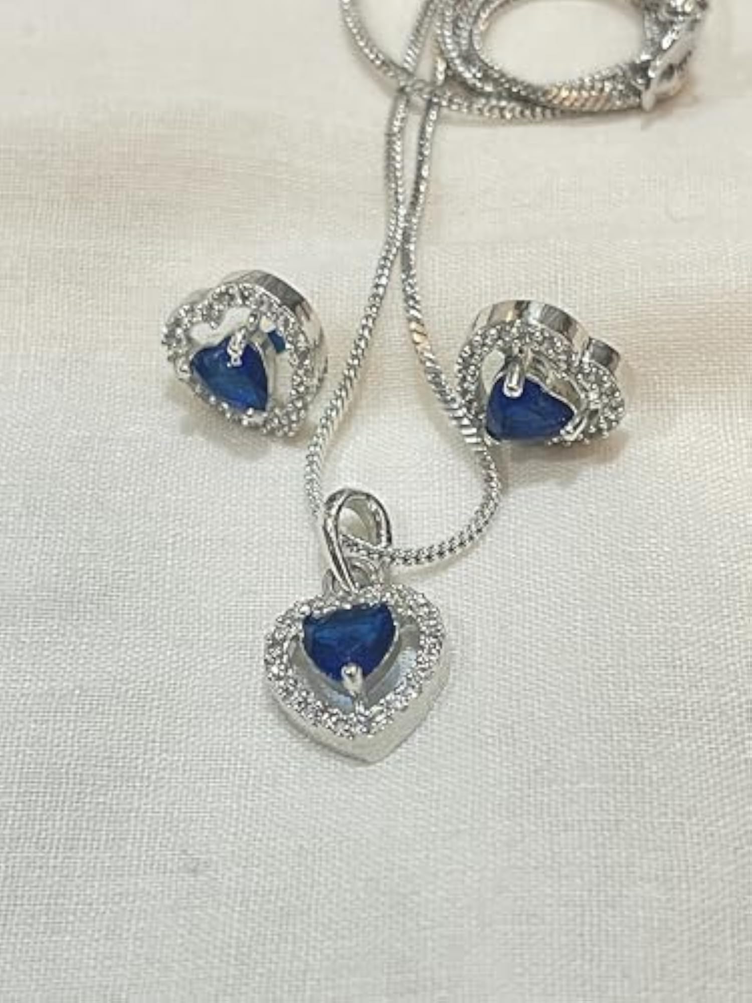 Heart-Shaped Blue Sapphire Dainty Pendant Set with CZ Halo