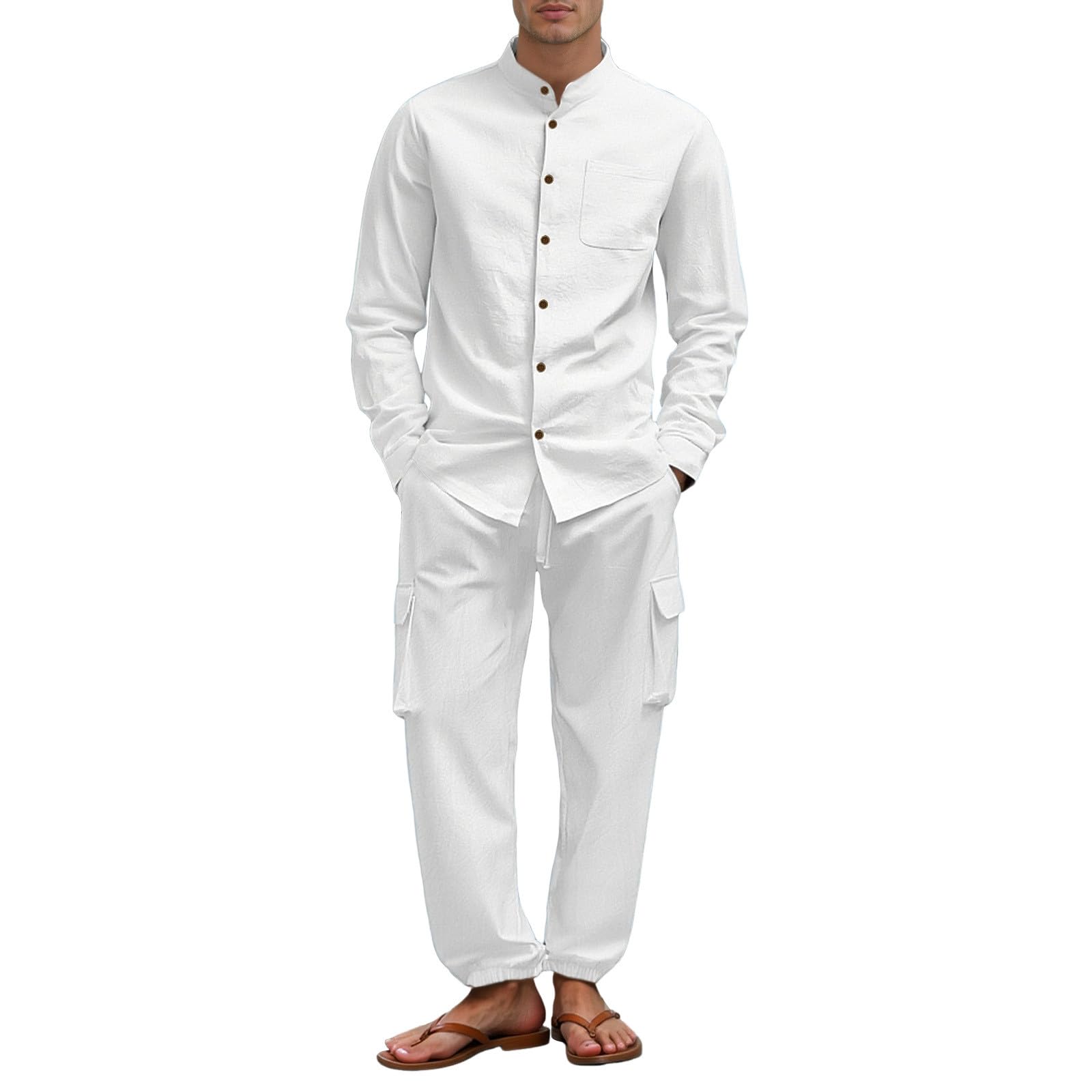 Tuta Uomo Completa Invernale Felpa,Completo da in Lino, Casual, con Camicia a Maniche Lunghe e Pantaloni Lavoro, Comodo Traspirante, per l'uso Quotidiano, Feste casa