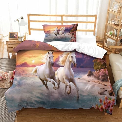 Parure de lit avec fermeture eclair 3D cheval housse couette microfibre
