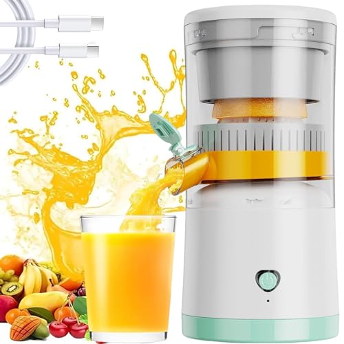 Multi-Functional Portable Juice Squeezer, Electric Juicer Rechargeable, Portable Orange Juice Squeezer, for Orange, Lemon, Citrus, Grapefruit, Apples (Green,7.4)