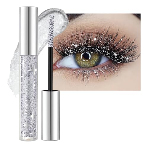 Glitter Mascara Silver Mascara Eye Glitter for Eyelashes Diamond Shiny Colored Long Lasting Smudgeproof Waterproof Sparkling Eye Make-Up Gift for Women