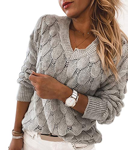 Women's V Neck Long Sleeve Pullover Sweater...