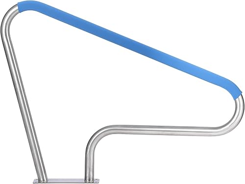 GAOMON Barandilla de piscina de 48 x 32 pulgadas, acero inoxidable 304 plateado, a prueba de óxido, con cubierta de agarre azul, barandilla