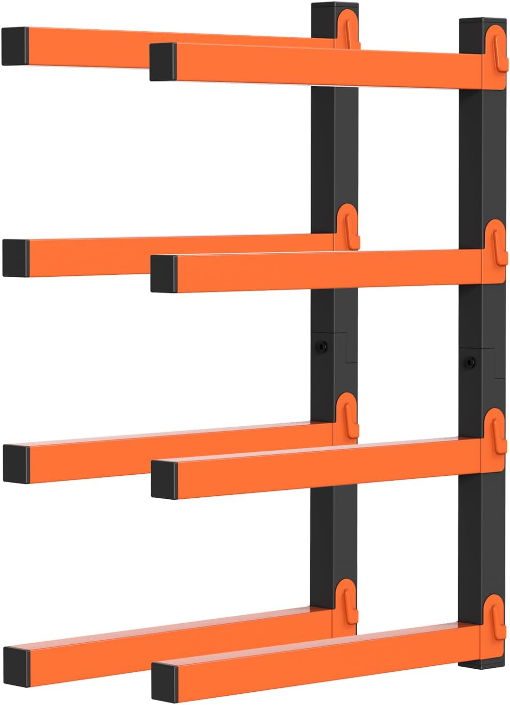 PINPON 4-Pack Heavy Duty Wall Mount Lumber Storage Rack, 4-Level Snap-Fit Wood Organizer with 16.8” Arms & 6.2” Shelf Spacing, 110 lbs Per Tier, for Garage & Workshop Indoor Outdoor Use, Black+Orange