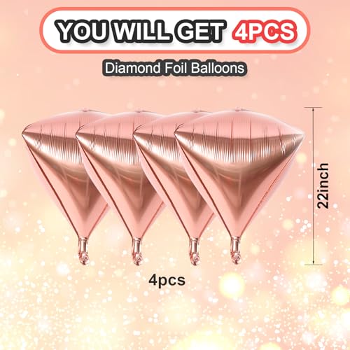 Image of Rose Gold Diamond Balloons 4 Pcs,Foil Diamond Balloons for Wedding Decor