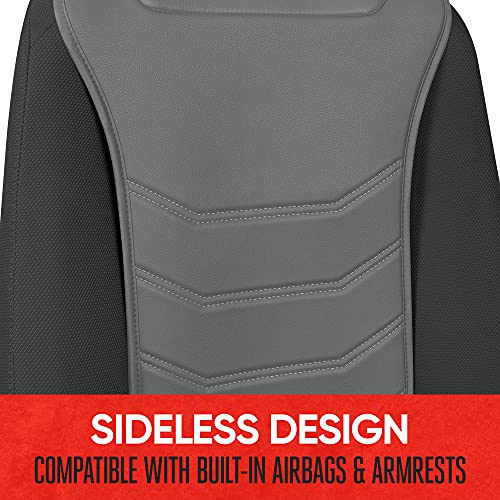 Image of Motor Trend LuxeFit Solid Gray Seat Covers for Cars Trucks Van SUV (2 Pack), Premium Faux Leather Car Seat Covers, Easy to Install Automotive Seat Covers with Storage Pockets, Fits Most Vehicles