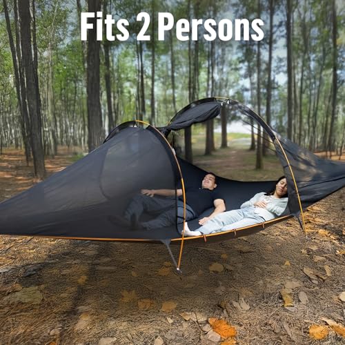 Image of Night Cat Triangle Hammocks 2-Persons: Lay Flat 3 Point Hammock Tent with Bug Net Rainfly 13ft 440 LBS