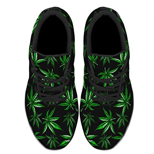 Marijuana Print Pot Leaf Weed Shoes - Men Women Lightweight Breathable Cannabis Running Sneakers, Sport Athletic Tennis Shoes, Stoner Gift Black Size 10.52