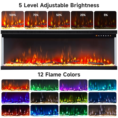 INMOZATA Electric Fire 70inch/177.8cm Recessed/Freestanding Electric Fireplace 3-Side Glass Display Media Wall Fire with 9 Colors Realistic LED Flame Effect Touch Remote Control & Overheat Protection - Image 4