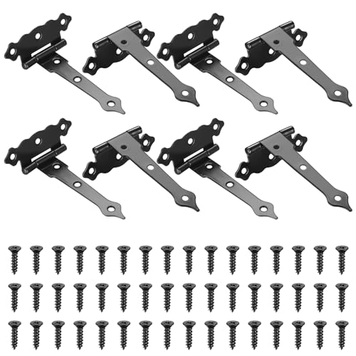8 Pcs Bisagras en T, Bisagras Negro para Puerta de Jardín, 118mm Bisagras para Puertas de Madera, Borde Ondulado Bisagras Puertas Madera en Cruz Rustica para Puertas de Cobertizo Granero Ventanas