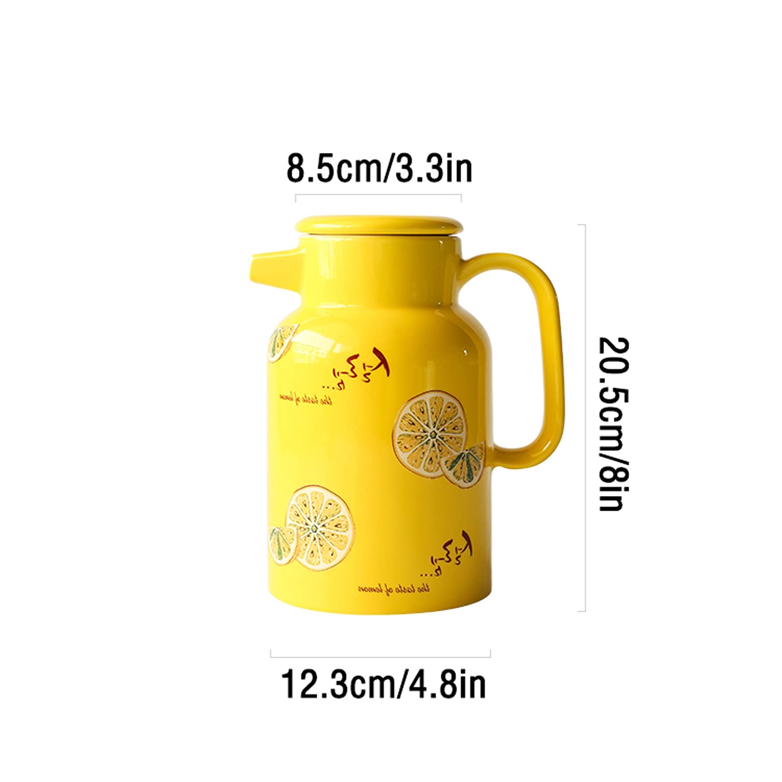 Cruche Pichet en céramique de bouilloire froide jaune 50,7 oz avec poignée de grande capacité Théière for le jus, le thé, la limonade, les boissons chaudes et froides Cruche a Eau