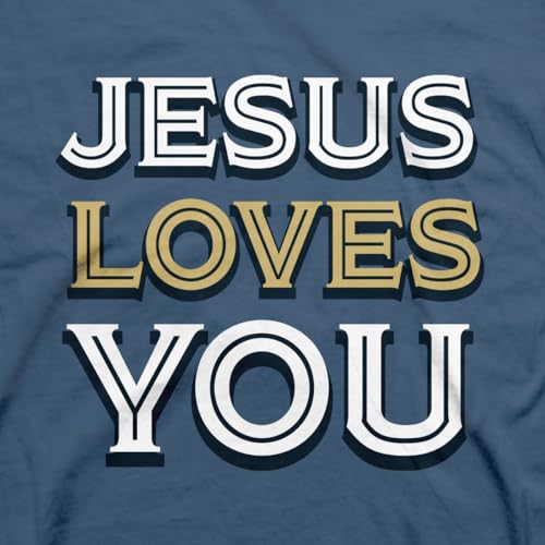 to The Person Behind Me Jesus Loves You Rev. 3:20 Indigo Blue Cotton T-Shirt4