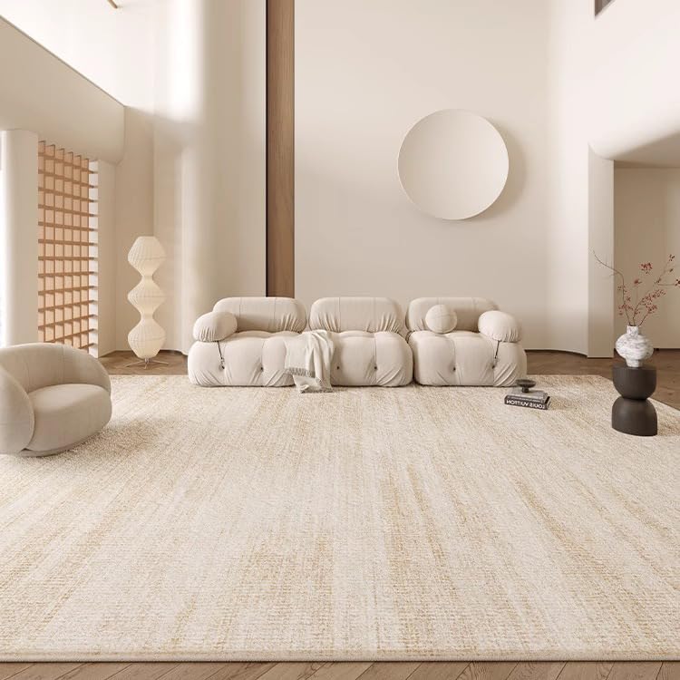 Tapis abstrait moderne encre beige grand format 200 x 250 cm