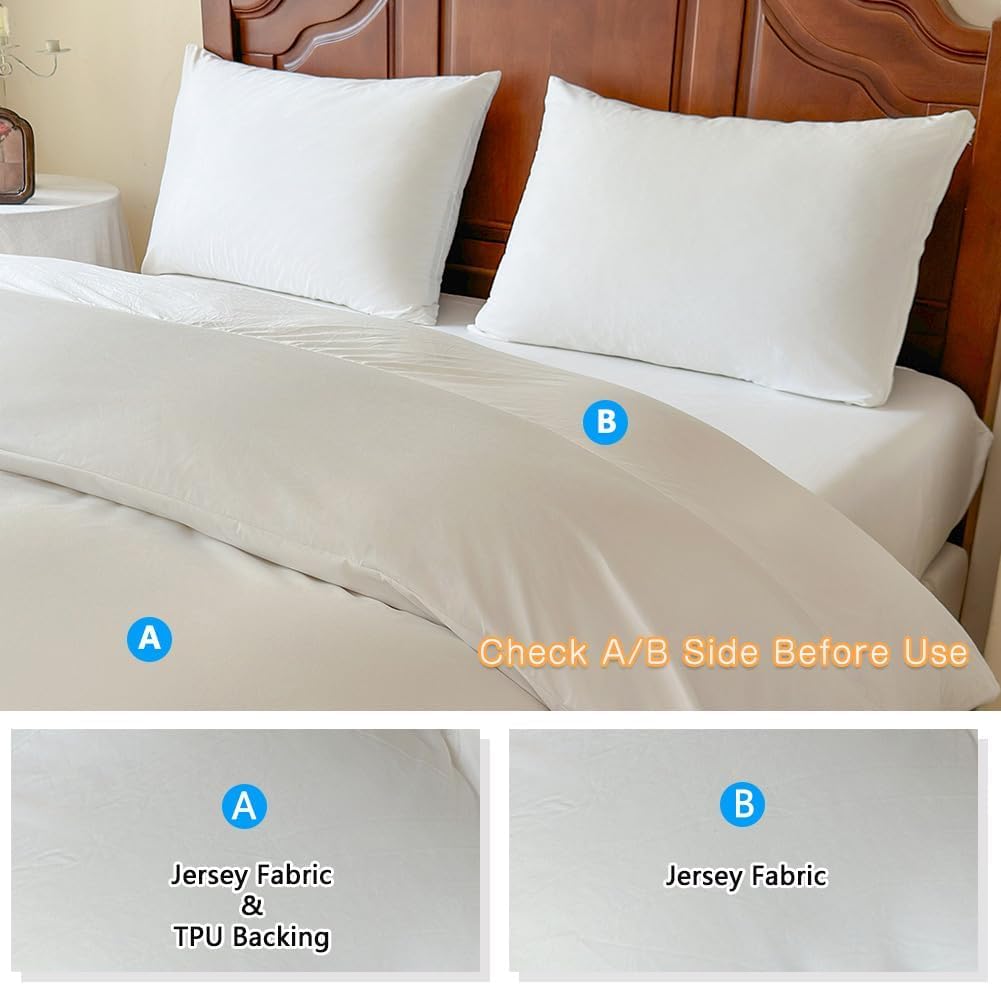 Jersey Waterproof Duvet Quilt Protector Cover Double, Single Side Waterproof Protective Cover - Image 3
