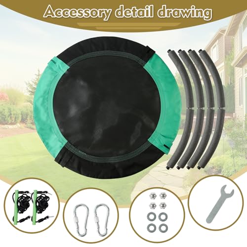 TBMLC 3.3FT Diameter Saucer Swing/Tree Swing - 1 Inch Diameter&1MM Thick Sturdy Steel Frame with Thick Foam Pipe Cover and Durable Oxford + PP Mat Seat (Black+Dark Green, 40 inch Diameter) — view 5