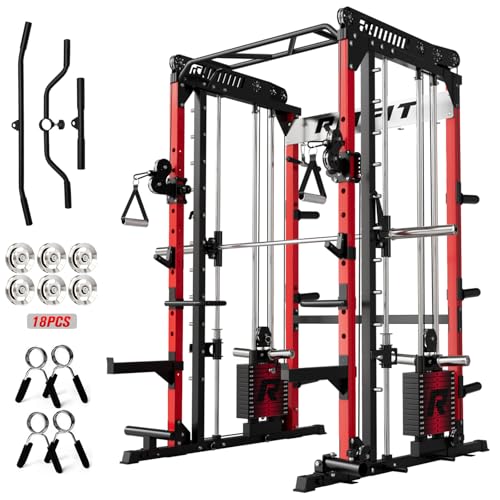 Image of RitFit M1 Pro Smith Machine Package, All-in-One Power Cage with Weight Stack Set, Includes LAT Pulldown & Cable Crossover System for Home Gym