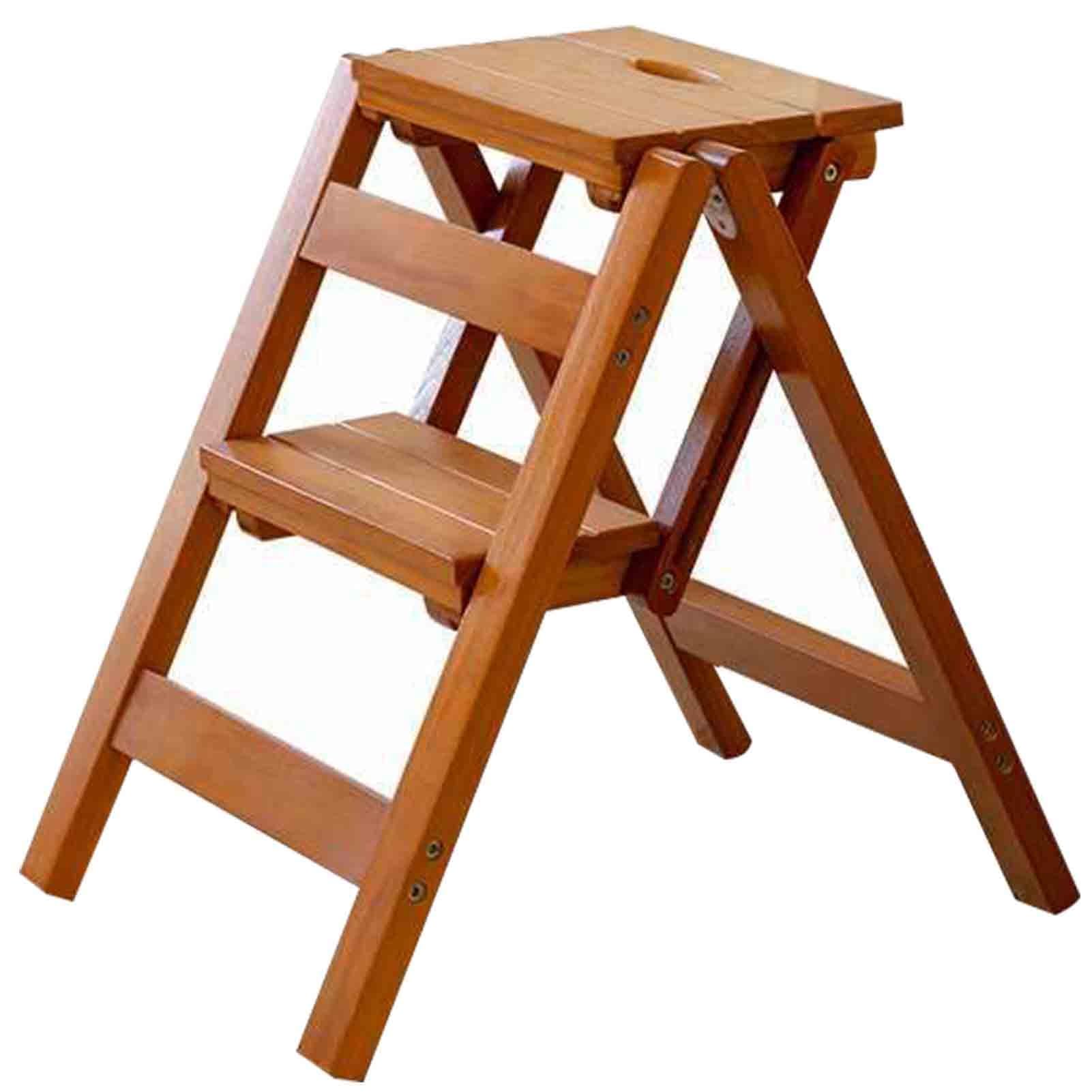 Folding chair Silla escalera creativa Silla escalera plegable multifuncional Silla escalera ascendente de interior Taburete escalera de dos peldaños de madera maciza Taburete escalera multiusos de int