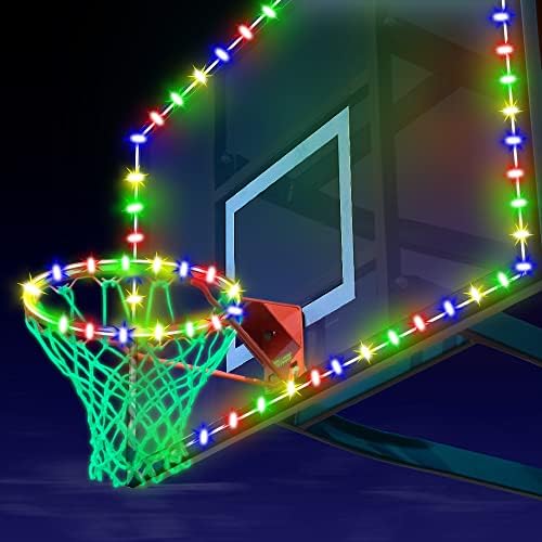 Led Basketball Hoop Light Rim and Backboard Outdoor with Remote,Light Up Basketball Rim Light,Basketball Goal Light,Led Lights Glow in The Dark Football Goalposts/Soccer Goal
