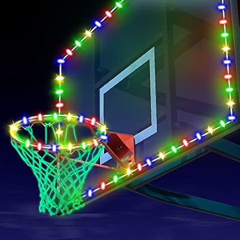 I0DO Portable Basketball Hoop Lights Outdoor Led Pole Backboard Lights,Light Up Basketball Hoop for Bedroom,Led Hoop Light Basketball Rim,Basketball Goal Light Up Cover