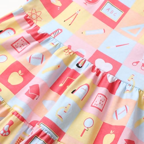 Image of HILEELANG Girls Cotton Tiered Dress Flutter Ruffle Sleeve Summer Swing Sundress Birthday Party Casual Outfit Colorblock 2-12Y