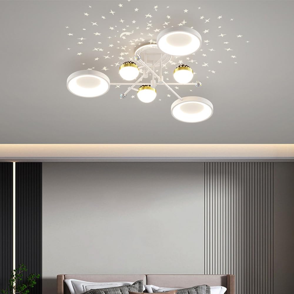 Plafonnier LED moderne blanc dimmable avec projection d'étoiles pour chambre