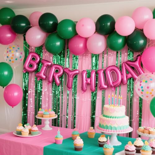 Image of We Moment 12 inch Pink and Green Balloons for Pink Green Theme Party Birthday Wedding Decoration,50pcs