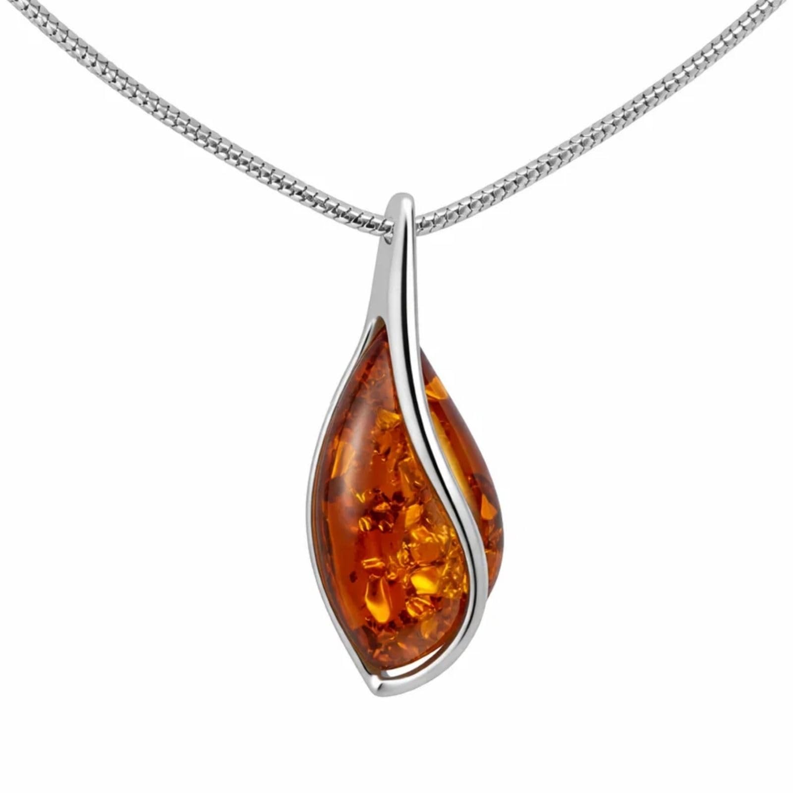 Collar De Mujer Con Ámbar Báltico Color Miel De Plata 925 Ajustable