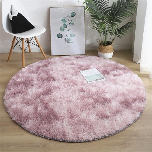 Highdi Alfombra Redonda 80/100/120/160/200cm, Vistoso Alfombra de Pelo Largo para Salón Shaggy Alfombras Redondas Lavable Antideslizante Alfombra Grande para Habitación (Rosa Rojo,120cm)