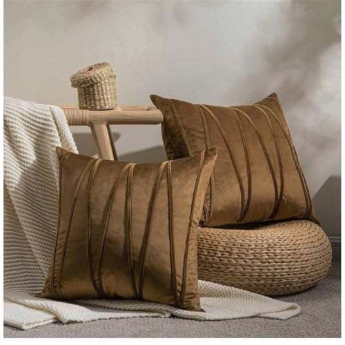 Image of Amazon Brand - Umi Decorative Striped Throw Pillow Covers 20 X 20 Inch,Soft Solid Velvet Pillow Covers Cushion Case with Zigzag Pattern for Sofa Bedroom 50 X 50 Cm (Pack of 5) Brown