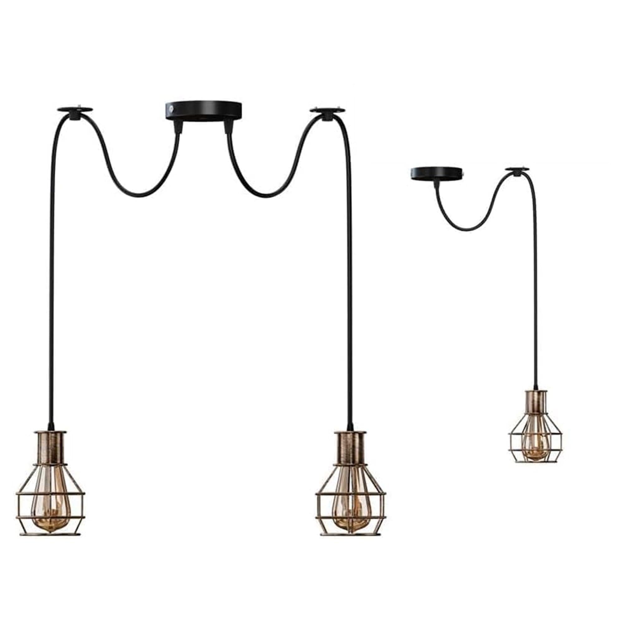 DC VOLTAGE 2 light cage pendant Spider Light with 2m Adjustable Cables, Vintage Industrial 15cm Brushed Copper Metal shade Ceiling Hanging Lamp Fixture for Pendant Kitchen Living Room Bedroom Bar Cafe