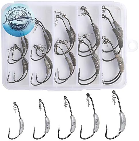 SHUNWEI 25 Pcs/Box Weighted Swimbait Hooks, Weighted Fishing Hooks Saltwater Mixed 5 Size