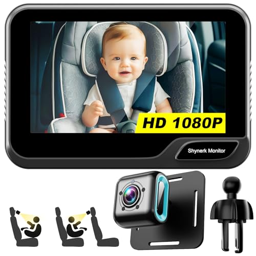 Baby Car Mirror, 4.3'' HD Night Vision Function Mirror Display, Wide View Baby Car Camera Monitor 1080P Rear Facing Monitor, 360 Rotation Backseat...