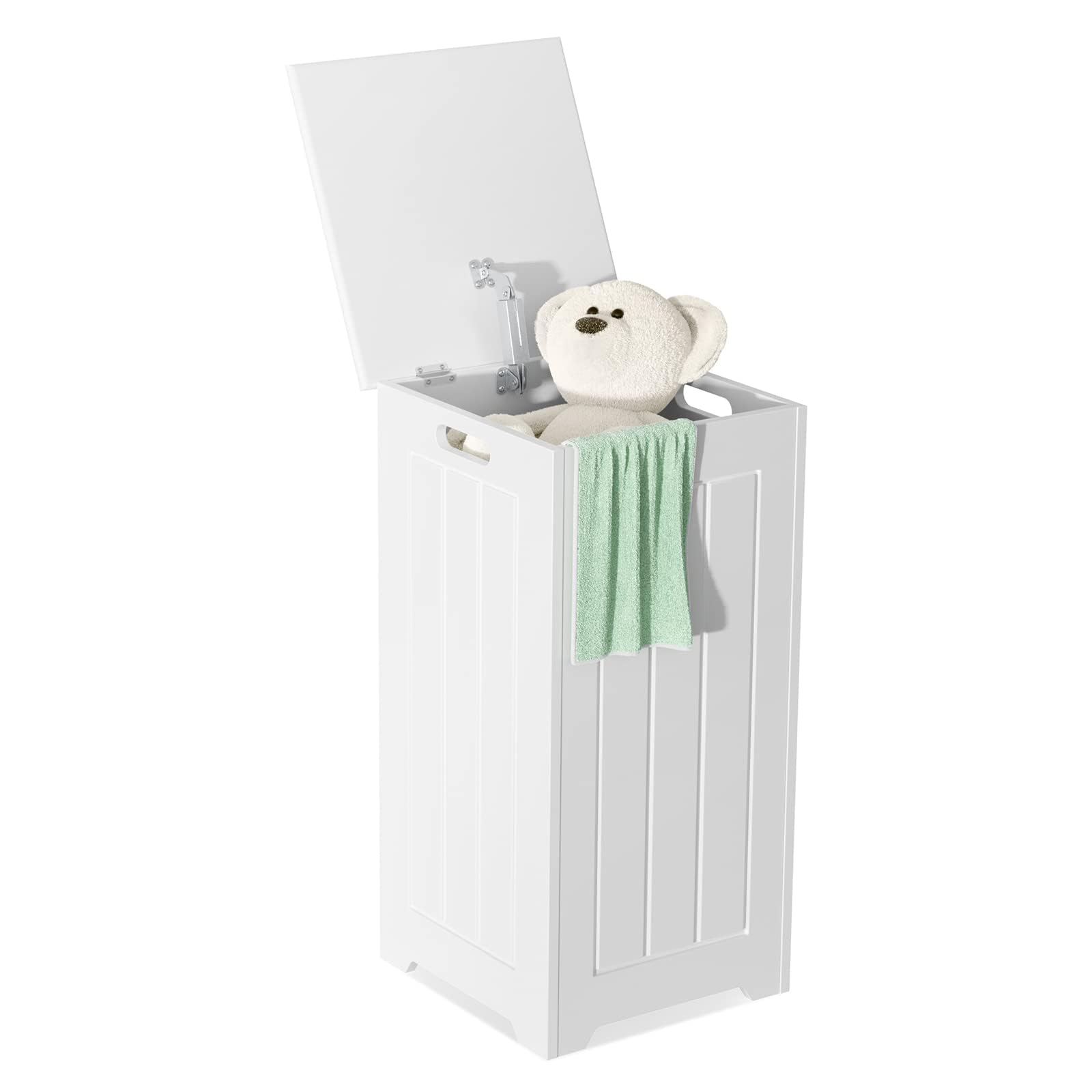COSTWAY Wäschekorb mit Deckel, Wäschesammler 30cm breit, Wäscheschrank, Wäschetruhe Holz, Badschrank schmal, Aufbewahrungsschrank für Badezimmer & Waschküche, weiß