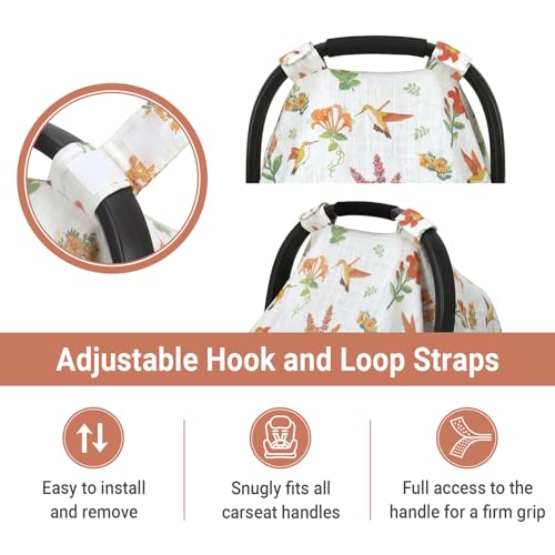 Image of Metplus Car Seat Cover Baby, 100% Muslin Cotton Infant Carseat Covers for Boys and Girls, Lightweight Breathable Canopy, Summer Stroller Sun Shade, Newborn Travel Essentials(Hummingbird)
