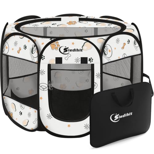 Image of Siedihit Dog Cat Playpen, Puppy Pet Playpen Indoor for Small Dog Crate Tent Cage Outdoor, Portable Pop Up Dogs Enclosure Kennel with Carrying Case for Dogs /Cats /Rabbits (Cute, Small)