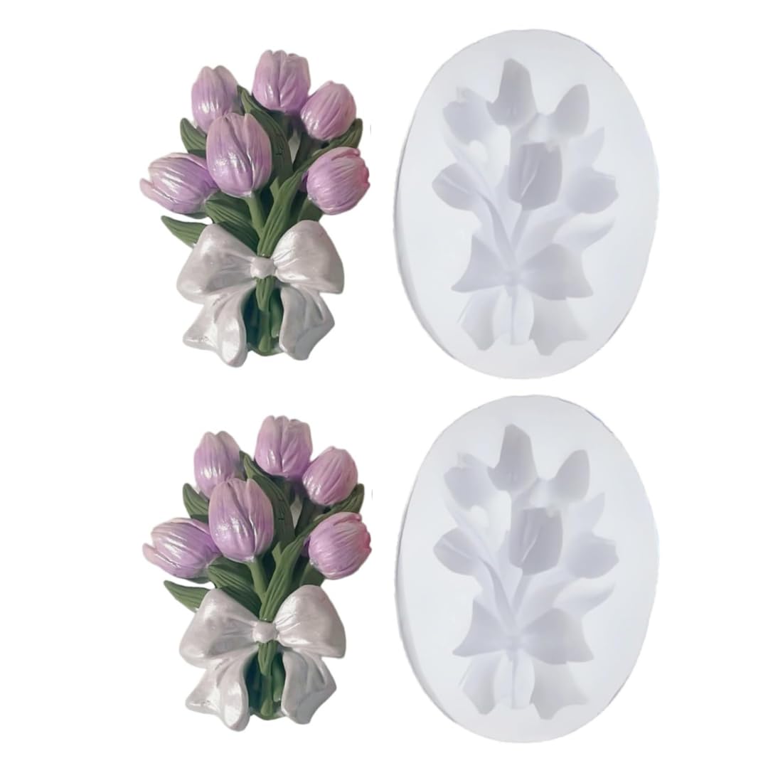 Skytail 2pcs Tulips Candle Molds for Candle Making 3D Silicone Molds for Resin Casting DIY Plaster Polymer Clay Home Decoration Wax Melts Valentine's Day Flower Bouquet Candle Making Party Gifts Soap Making-image-7
