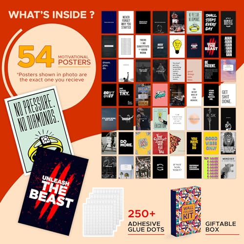 Image of CodersParadise Motivational Quote Wall Collage Kit - Pack of 54 Inspirational 4x6 Inch Posters for Bedroom, Office, Living Room & Dorm Decor | Premium Cardstock Wall Art with Glue Dots Included