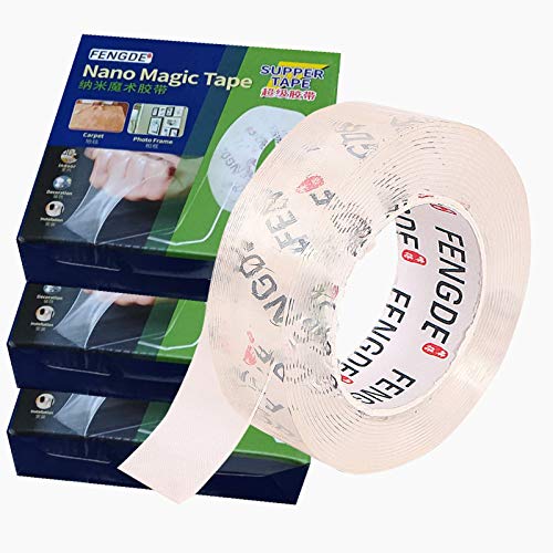 Double Sided Tape FENGDE Nano Tape? Reusable Transparent Tape Heavy Duty Double Sided Tape for Decorating Photo Frames, Posters, Organization and Hanging Daily Necessities (3m/9.84ft)