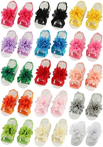 Toptim Baby Girl Barefoot Sandals with Chiffon Flower (0-3T)