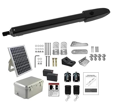 GYXEL C025 Solar Gate Opener with Batteries & Solar Panel for Single Swing Gates Up to 790lb 18FT Complete Automatic Gate Opener Kit with Remote Medium-Duty Electric Gates Openers SolarPowered
