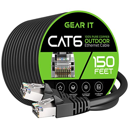Gearit Cat6 Outdoor Ethernet Cable (150Ft) 23Awg Pure Copper, Ftp, Lldpe, Waterproof, Direct Burial, In-Ground, Uv Resistant, Poe, Network, Lan, Internet, Cat 6, Cat6 Cable - 150 Feet #TOP4