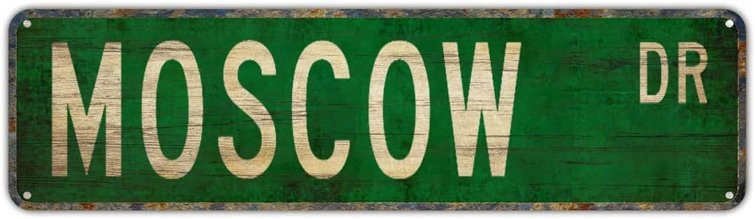 peiyeety Vintage Metal Tin Sign Decorative Wall Art For Home, Moscow, Rustic Style, Moscow Dr Themed Street Sign, Durable Waterproof Rustproof, Easy To Mount, 4x16 Inch