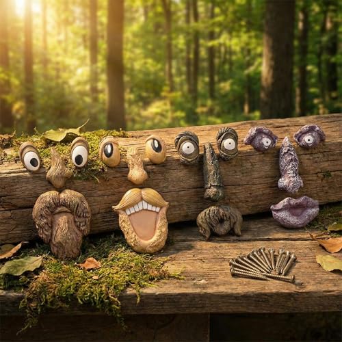 Xinhaus 4 Pack Tree Faces Decor Outdoor Tree Face Outdoor Statues Old Man Trees Hugger Yard Art Garden Decoration with 16 Screws Trees Decorations Outdoor for Halloween Easter Spring Decoration