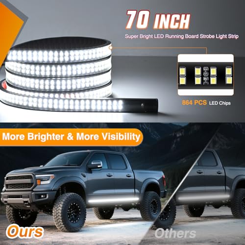Image of Nilight 2PCS 70 Inch Emergency Strobe Light Strip with Controller 864 LED White Running Board Lights Flexible Side Flashing Warning Caution Safety Waterproof for Truck Construction Pickup