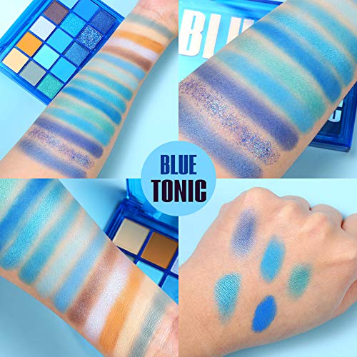 Ucanbe Bright Neon Eyeshadow Makeup Palette-15 Shades High Pigmented Purple Blue Yellow Shimmer Matte Glitter Metallic Eyes Shadow Colorful Vibrant Creamy Make Up Pallets Kit - Blue Tonic #TOP3