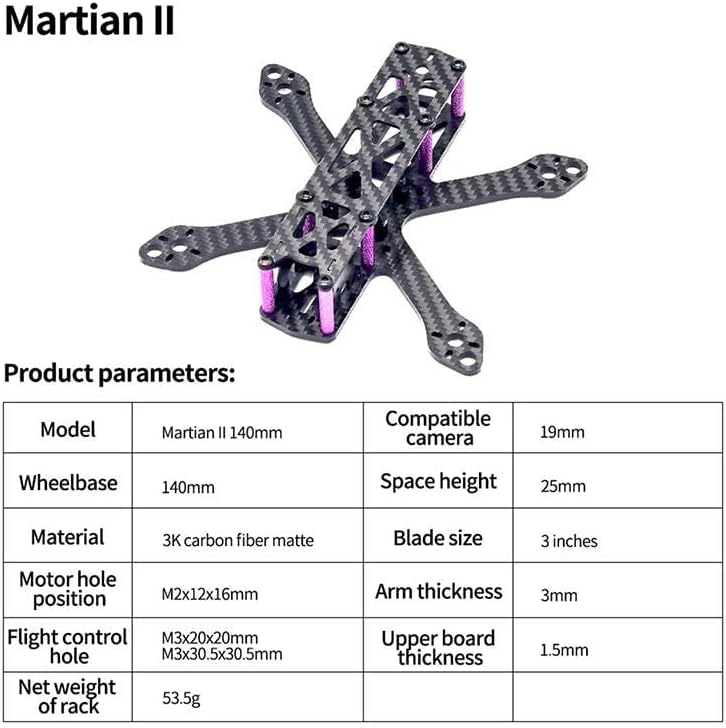 TCMMRC 3 inch Drone Frame Martian II Wheelbase 140mm 3mm Arm Carbon Fiber FPV Racing for RC Quadcopter Accessories Drone Rack - (Color: Martian 140mm)